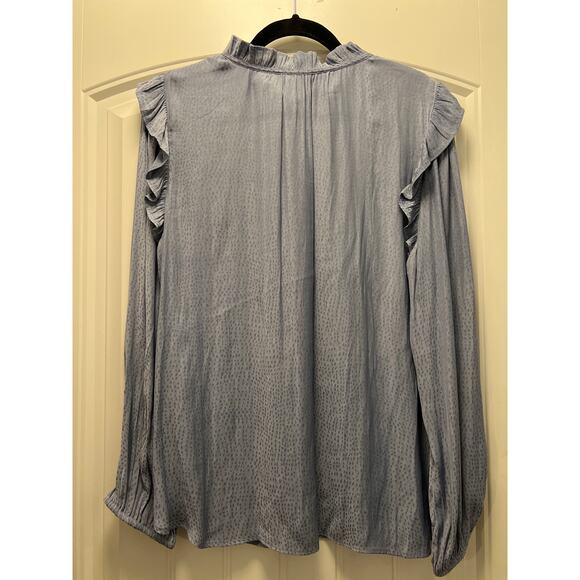 NWT Ann Taylor Loft Women’s Ruffle Neck Long Sleeve Top Blouse Size XL Blue - Picture 4 of 4